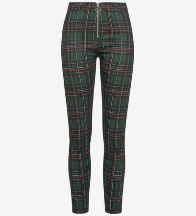 Produktbild f�r 'Damen Skinny Hose Zipper vorne Karo Muster'