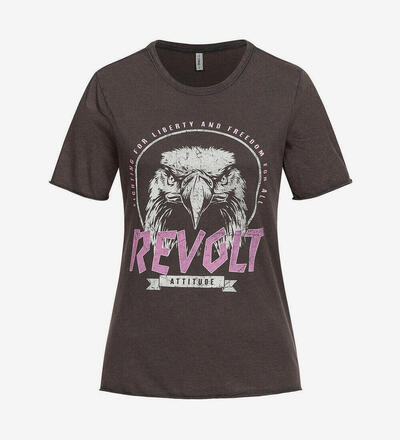 Produktbild f�r 'Damen T-Shirt Revolt Print mit Rollsaumkante phantom'