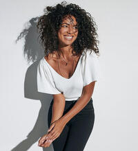 Produktbild f�r 'Damen NOOS Ribbed V-Neck Fledermausarm Shirt mit Schn�rdetail hinten'